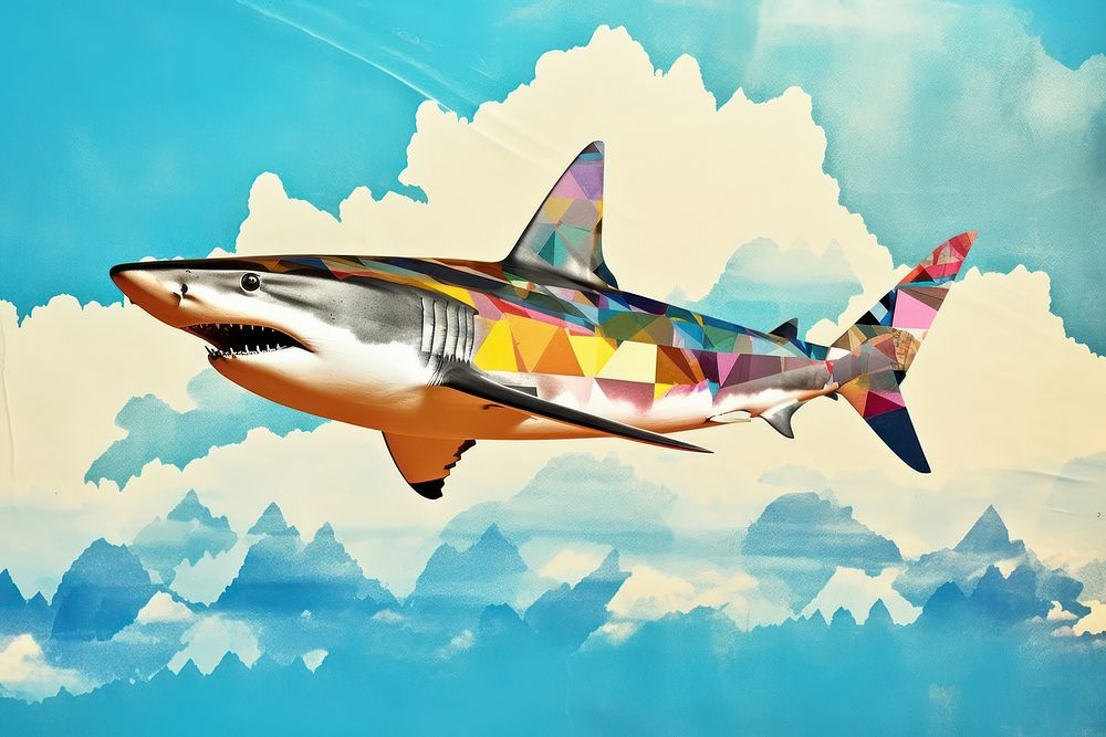 Minimal Collage Retro dreamy of shark art aircraft vehicle.