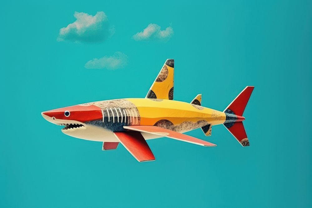 Minimal Collage Retro dreamy of shark airplane aircraft airliner.