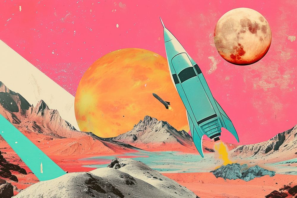 Minimal Collage Retro dreamy of spaceship astronomy outdoors nature.