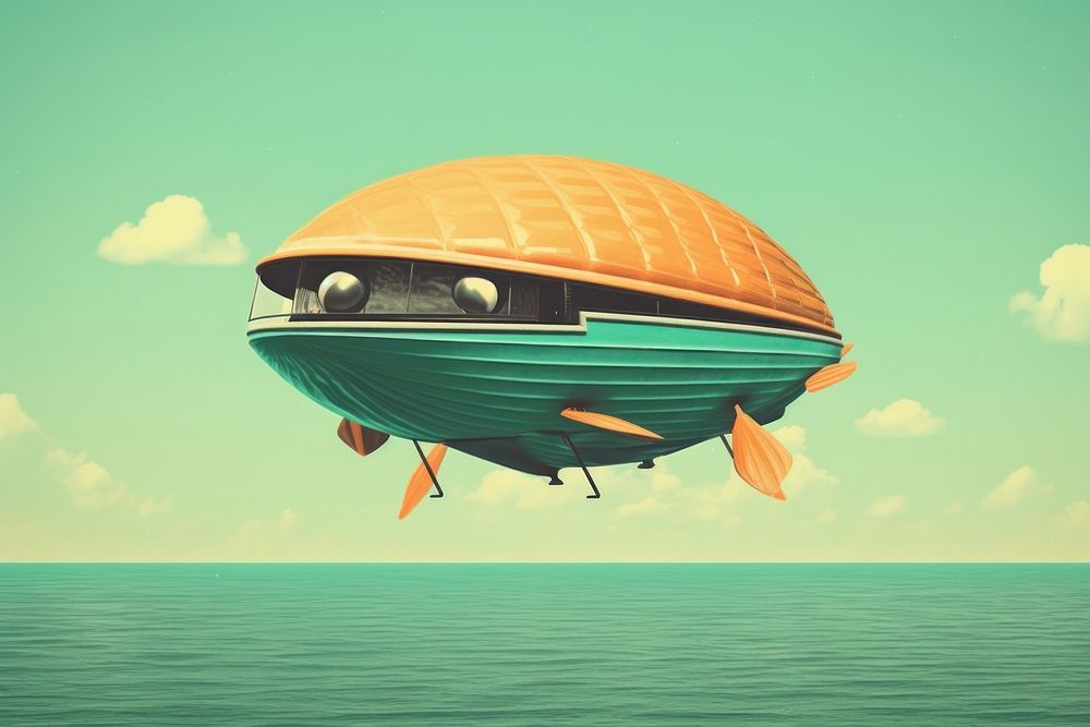 Minimal Collage Retro dreamy of spaceship aircraft airship vehicle.