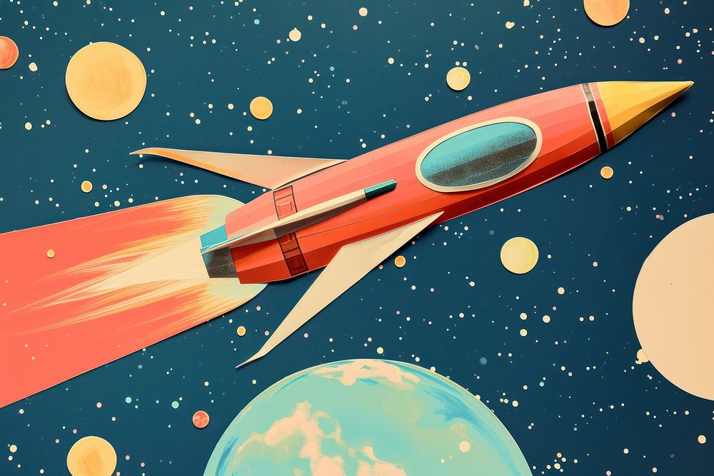 Minimal Collage Retro dreamy of spaceship astronomy aircraft missile.