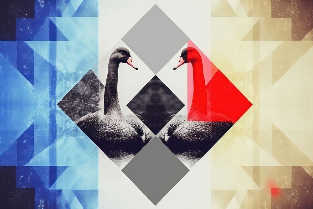 Minimal Collage Retro dreamy of swan art collage bird.