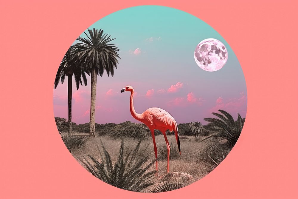 Minimal Collage Retro dreamy of swan astronomy flamingo outdoors.
