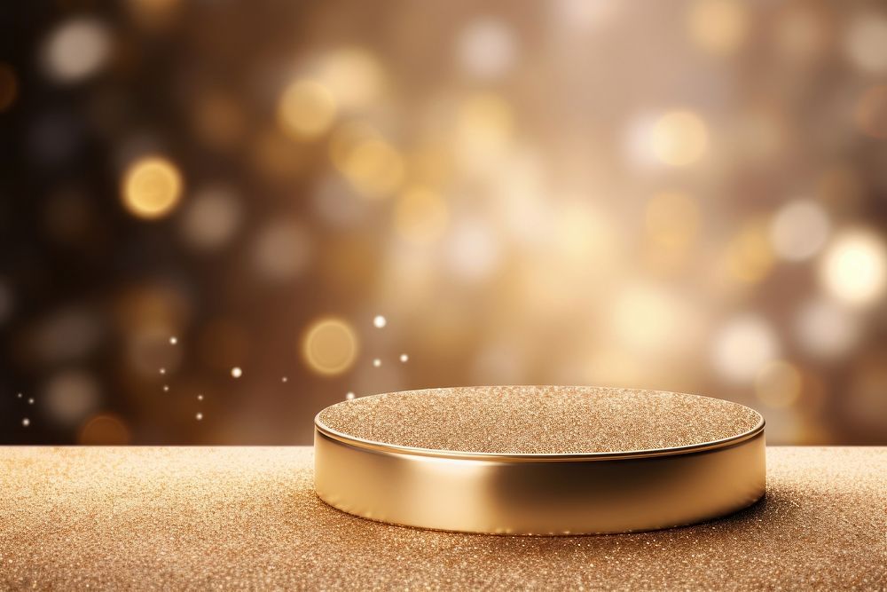 Gold glitter background illuminated celebration accessories.