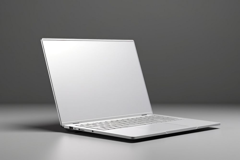 Computer  laptop gray gray background.