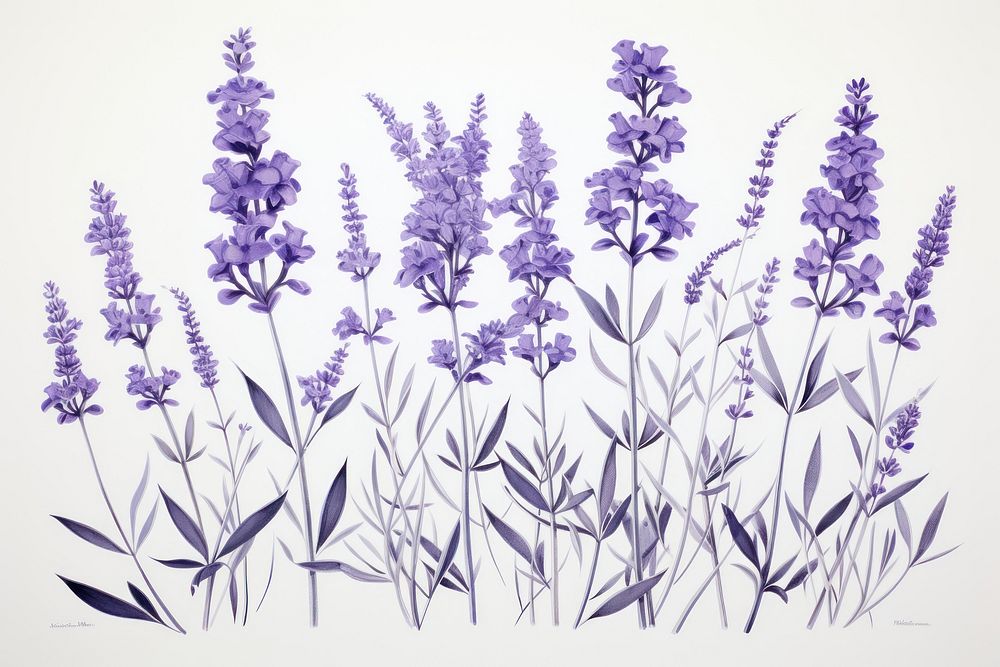 Silkscreening lavender blossom flower plant.