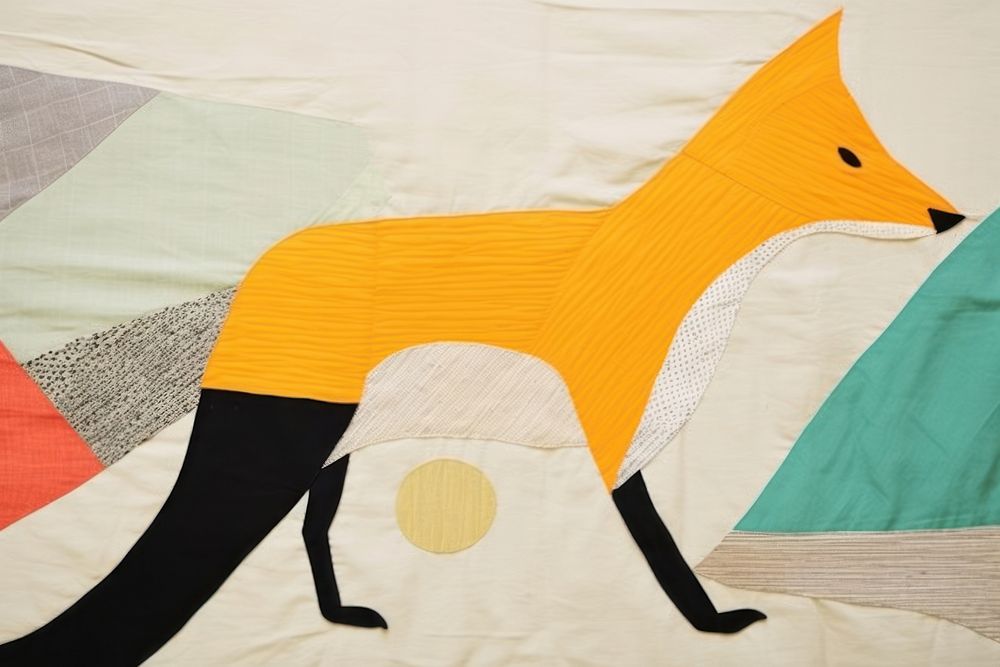 Simple abstract fabric textile illustration minimal of a fox animal mammal quilt.