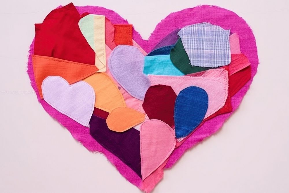Simple abstract fabric textile illustration minimal of a heart patchwork creativity variation.