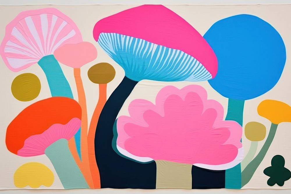 Simple abstract fabric textile illustration minimal of a mushroom art painting representation.