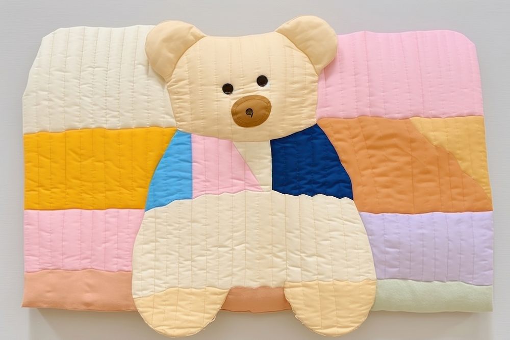 Simple abstract fabric textile illustration minimal of a teddy bear patchwork pattern quilt.