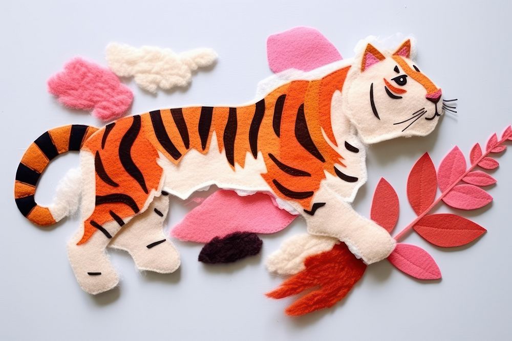 Simple abstract fabric textile illustration minimal of a tiger art animal plush.