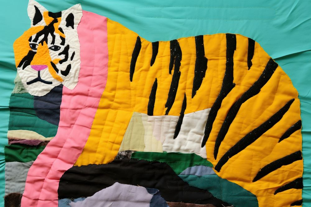 Simple abstract fabric textile illustration minimal of a tiger quilt animal mammal.