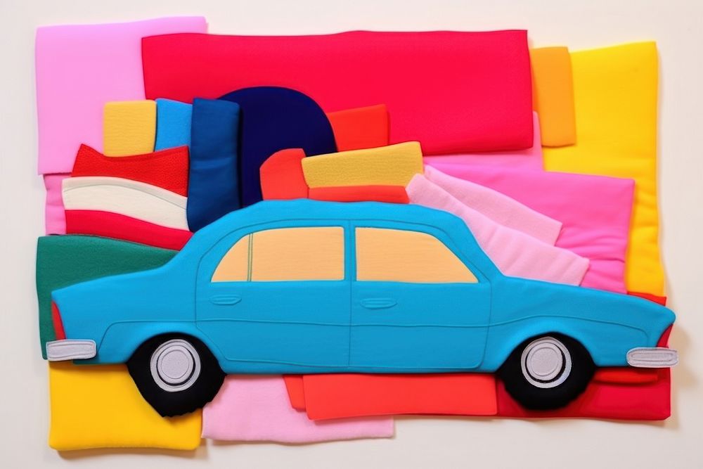Simple abstract fabric textile illustration minimal of a car vehicle art transportation.