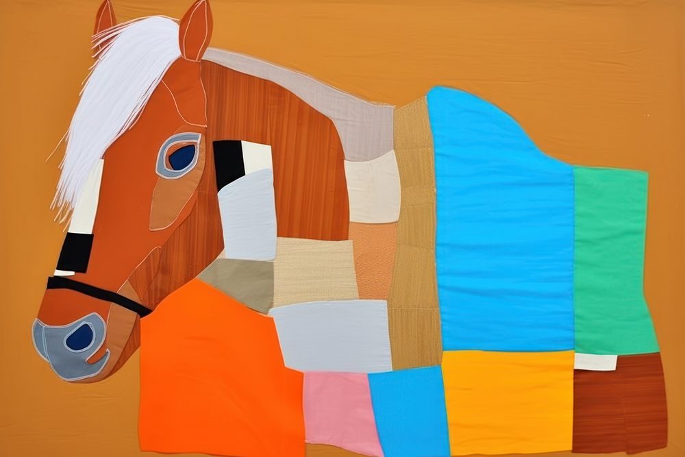 Simple abstract fabric textile illustration minimal of a horse art painting animal.