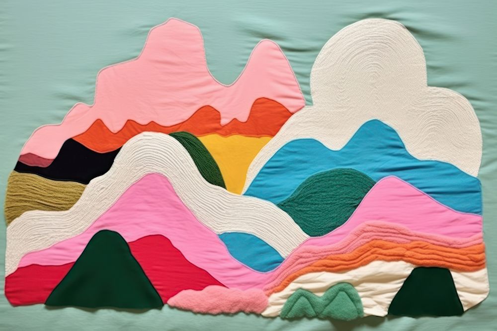 Simple abstract fabric textile illustration minimal of a mountain art quilt creativity.