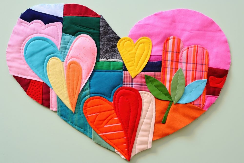 Simple abstract fabric textile illustration minimal of a heart patchwork pattern creativity.