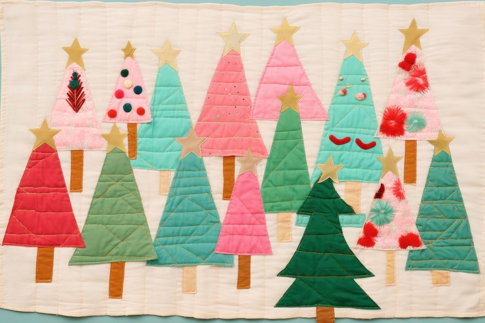 Simple abstract fabric textile illustration minimal of a christmas tree quilt patchwork pattern.