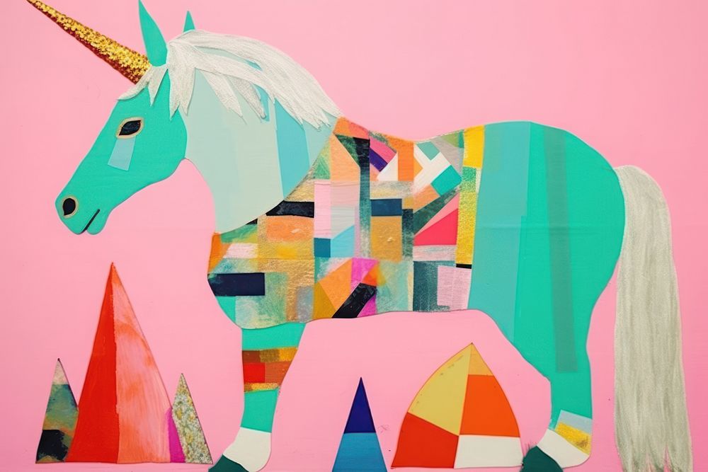 Simple abstract fabric textile illustration minimal of a unicorn art handicraft painting.