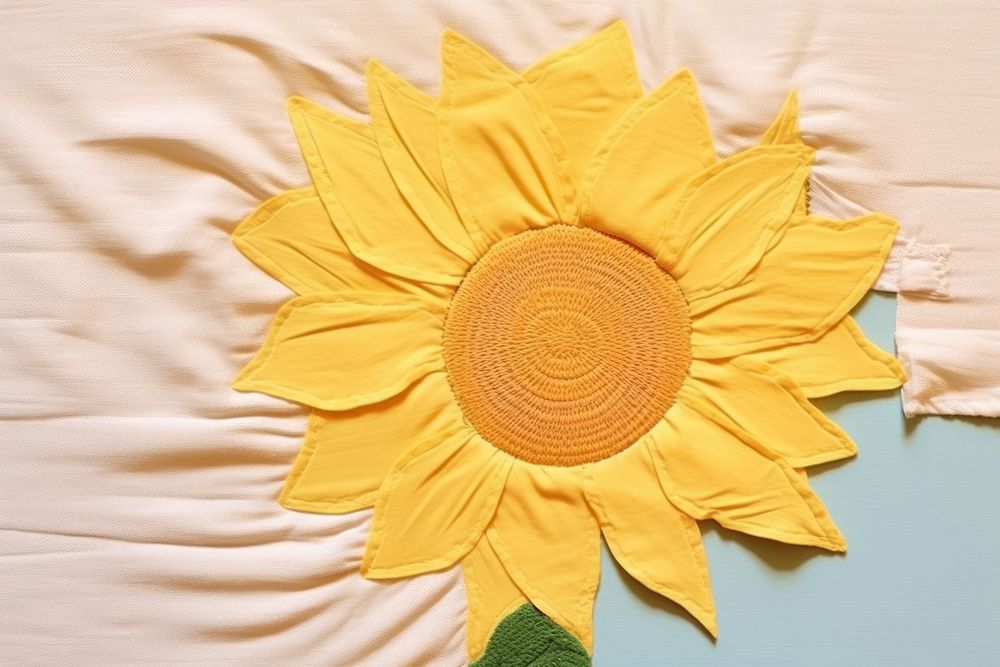 Simple abstract fabric textile illustration minimal of a sunflower plant art inflorescence.