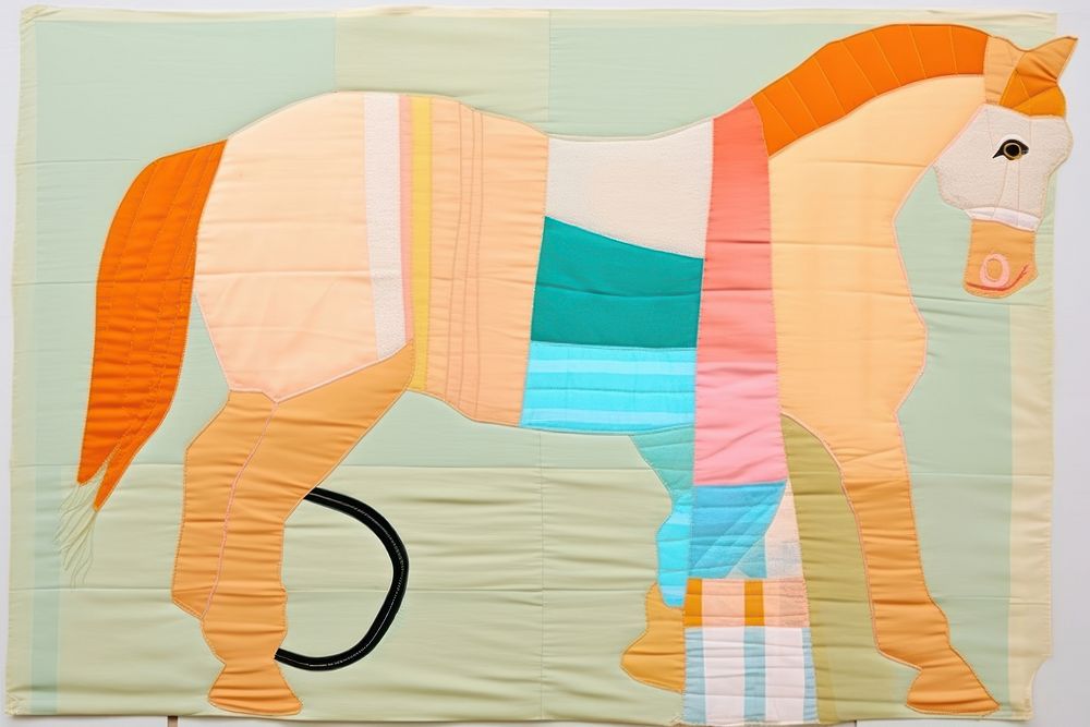 Simple abstract fabric textile illustration minimal of a horse art quilt representation.