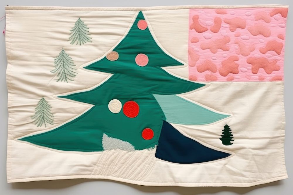 Simple abstract fabric textile illustration minimal of a christmas tree quilt pattern art.