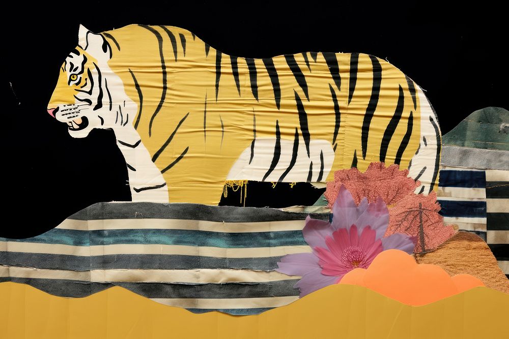 Simple abstract fabric textile illustration minimal of a tiger wildlife animal mammal.