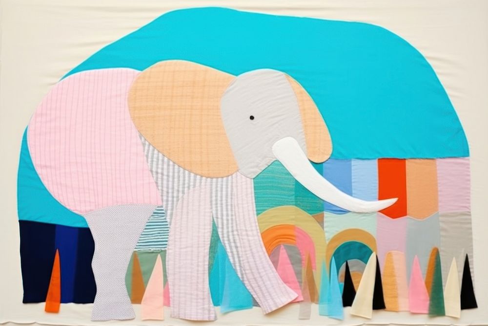 Simple abstract fabric textile illustration minimal of a elephant art wildlife painting.