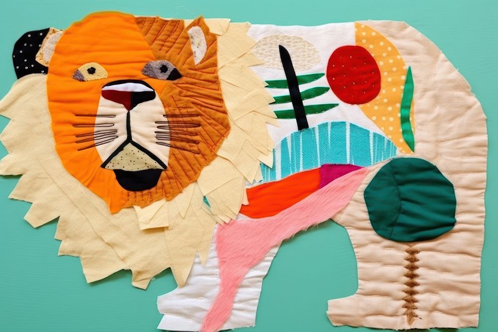 Simple abstract fabric textile illustration minimal of a lion art pattern quilt.