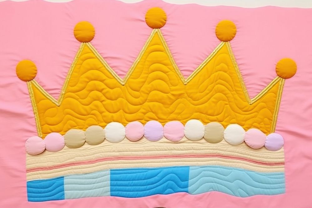 Simple abstract fabric textile illustration minimal of a crown art quilt representation.