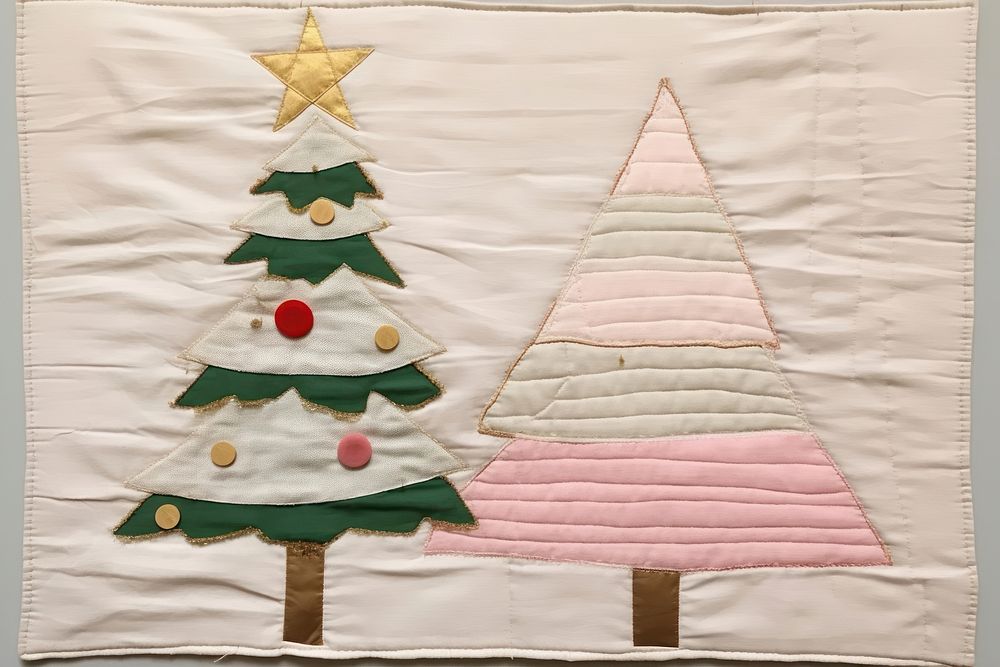 Simple abstract fabric textile illustration minimal of a christmas tree patchwork quilting pattern.