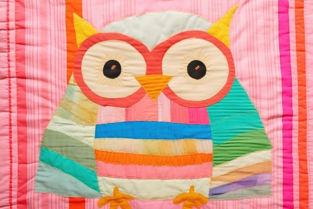 Simple abstract fabric textile illustration minimal of a owl quilt patchwork pattern.