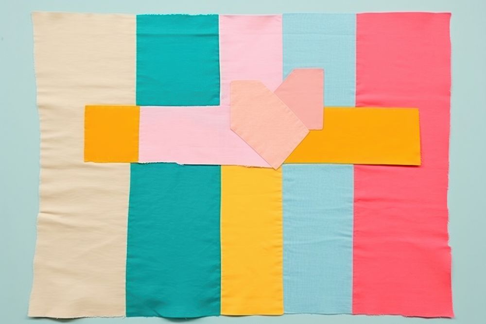 Simple abstract fabric textile illustration minimal of a cross quilt patchwork art.