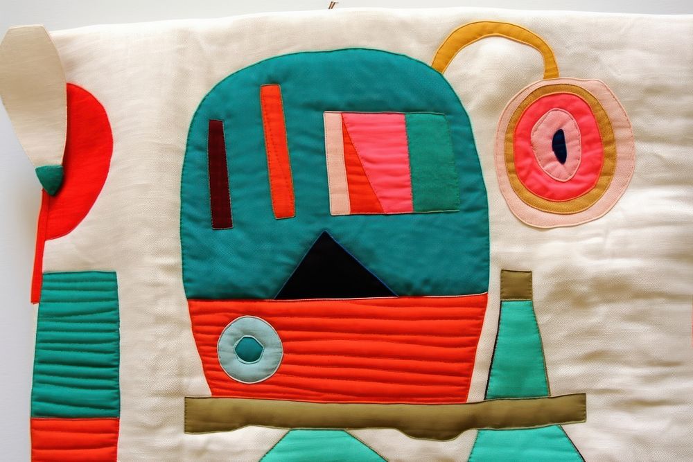 Simple abstract fabric textile illustration minimal of a robot patchwork pattern quilt.