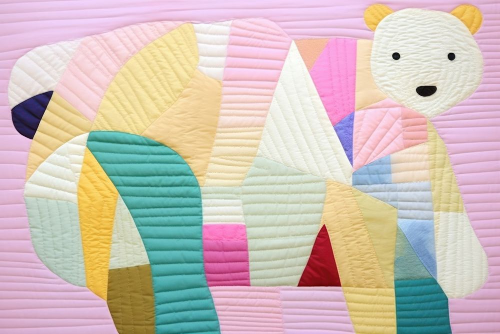 Simple abstract fabric textile illustration minimal of a bear quilt backgrounds patchwork.