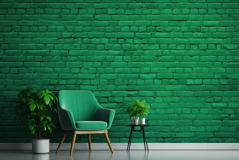 Green brick wall background architecture backgrounds furniture.