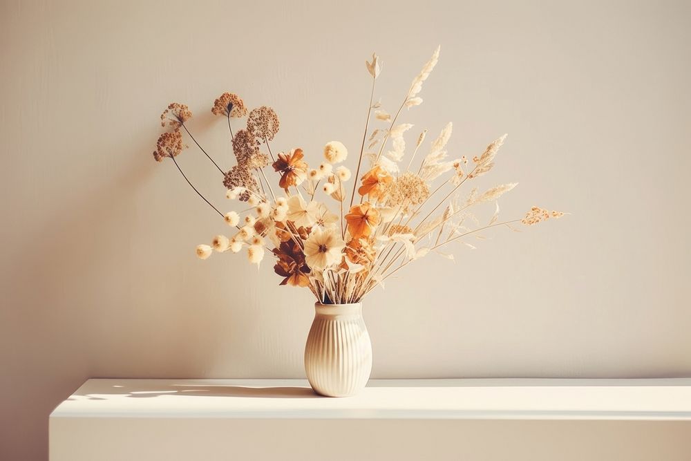 Dried colorful assorted flowers plant white vase. AI generated Image by rawpixel.