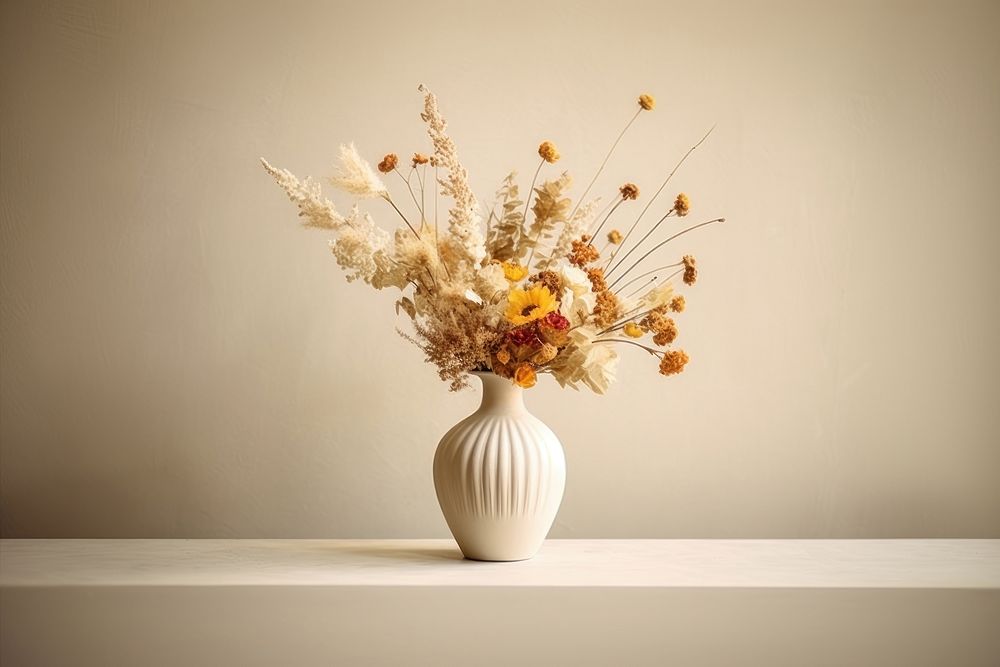 Dried colorful assorted flowers vase plant white. AI generated Image by rawpixel.
