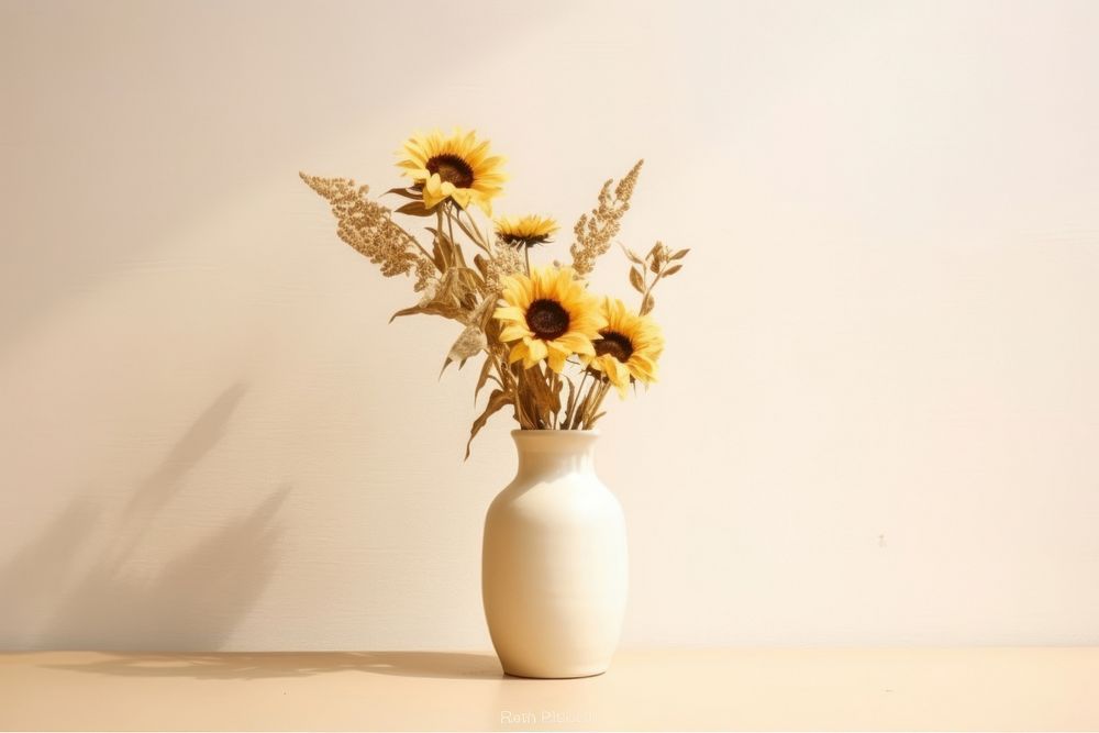 Dried sunflower vase plant white. AI generated Image by rawpixel.