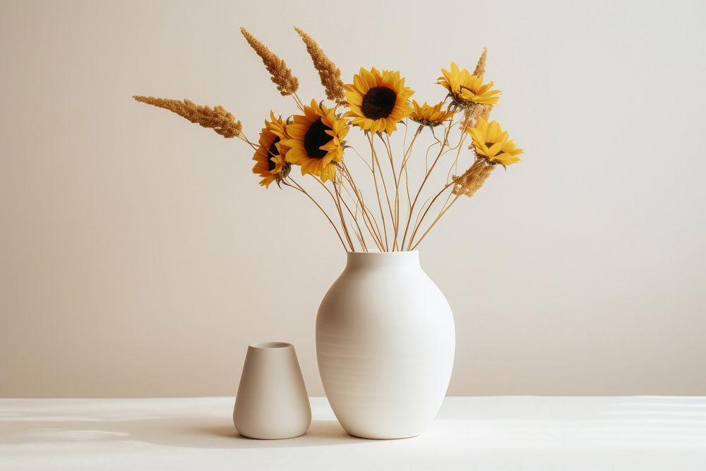 Dried sunflower vase plant white. AI generated Image by rawpixel.