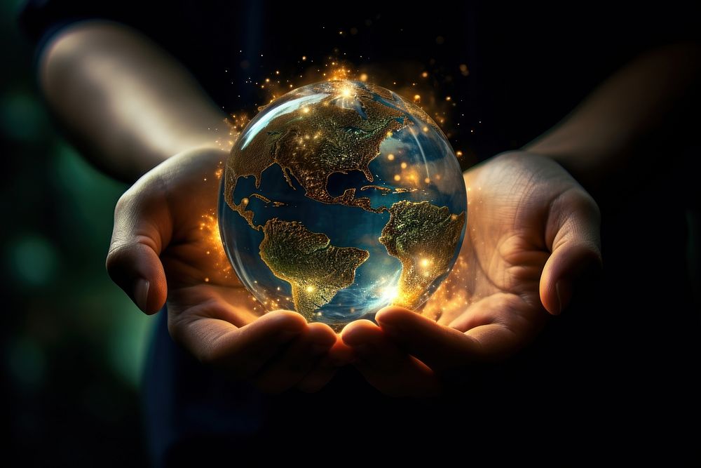 World in hands universe sphere planet. AI generated Image by rawpixel.