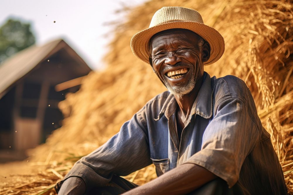 African man doing farm outdoors smiling adult.