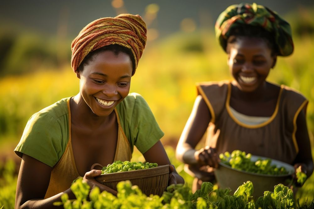 African women doing farm smiling food togetherness.