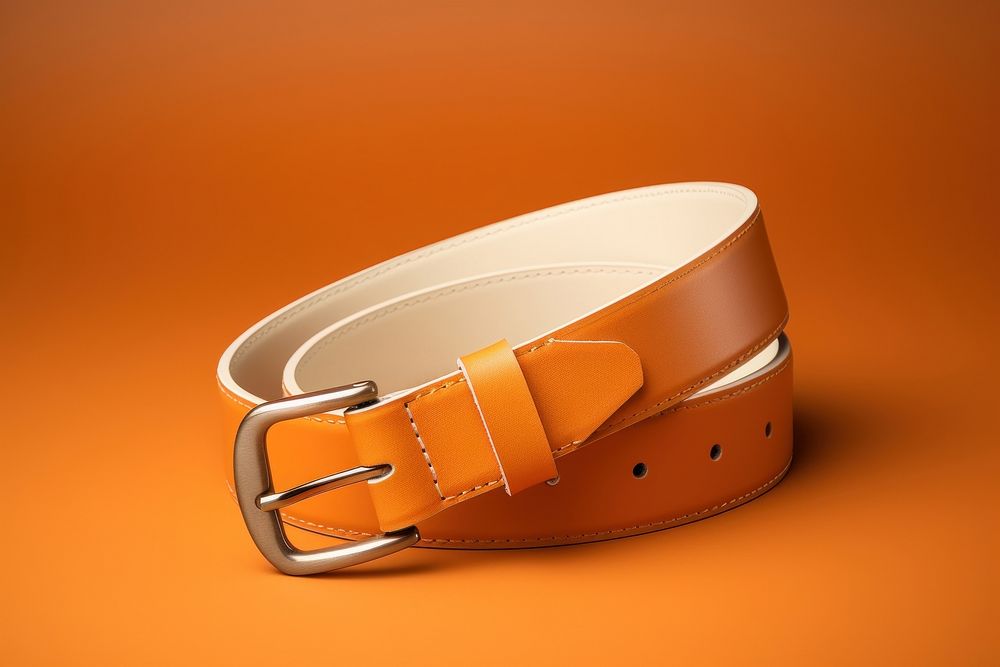 Blank leather belt  buckle orange background accessories.