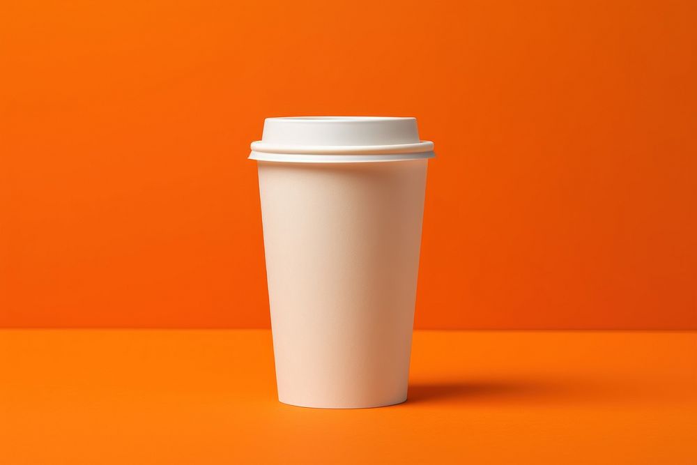 Paper cup  mug orange background refreshment.