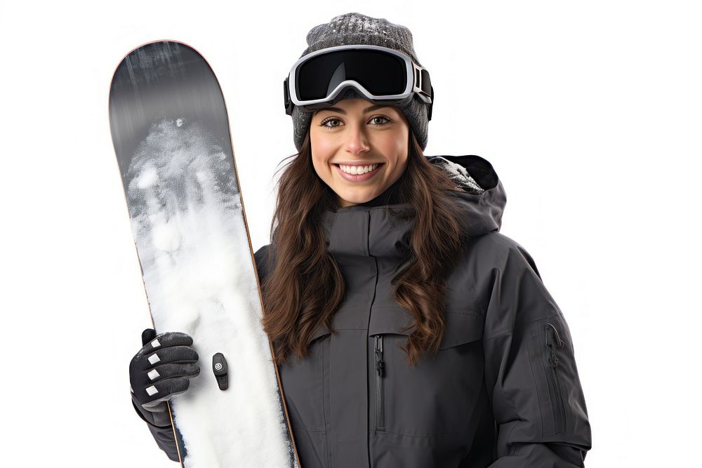 Female snowboarder holding a board sports female adult.