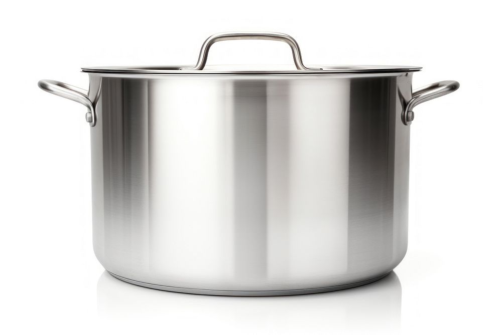 Stainless steel cooking pot white background appliance saucepan.