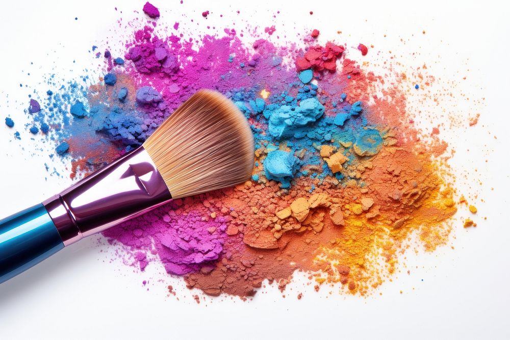 Make-up brush cosmetics white background paintbrush.