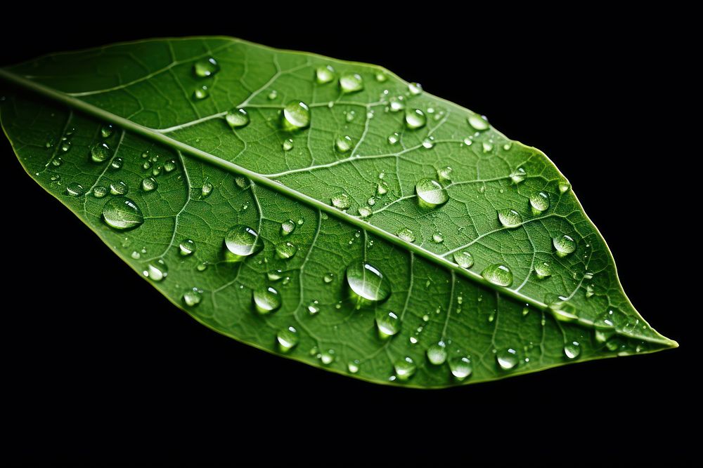 Leaf with water droplets backgrounds plant green.