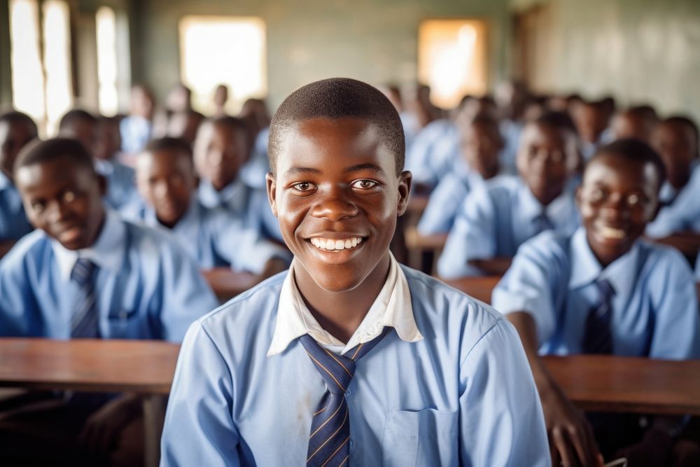 Smiling black people student classroom portrait child.