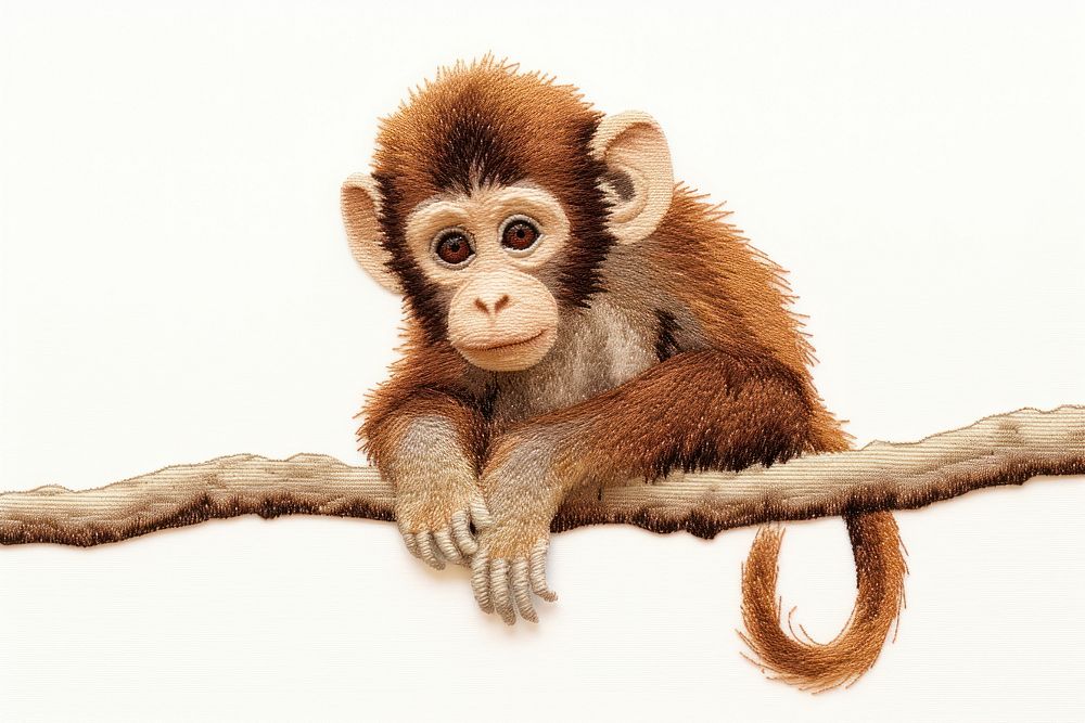 The monkey in embroidery style wildlife mammal animal.